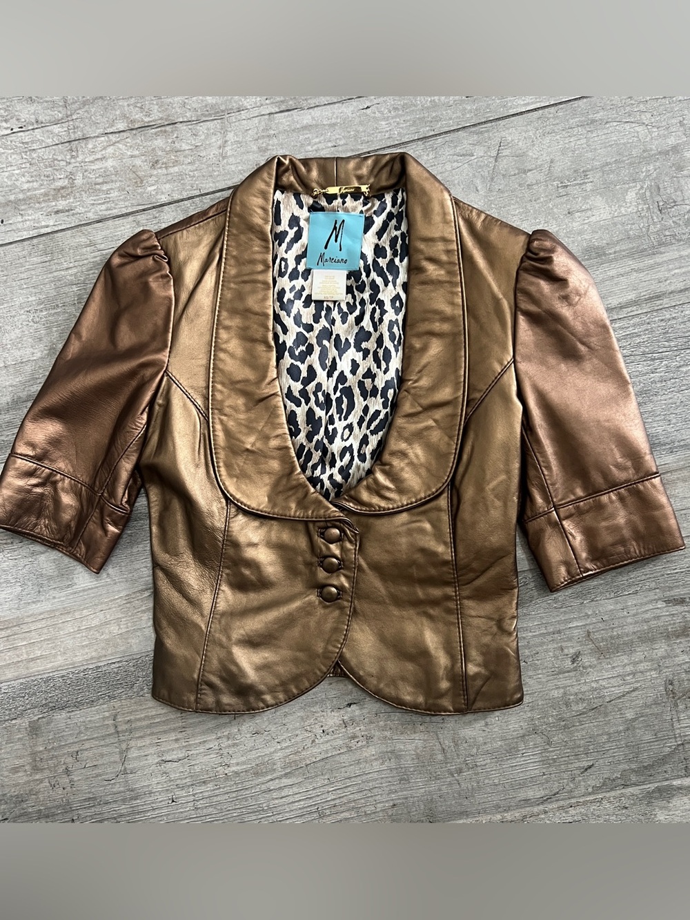 Marciano Vintage Bronze Metallic Leather Cropped Blazer Sz XS